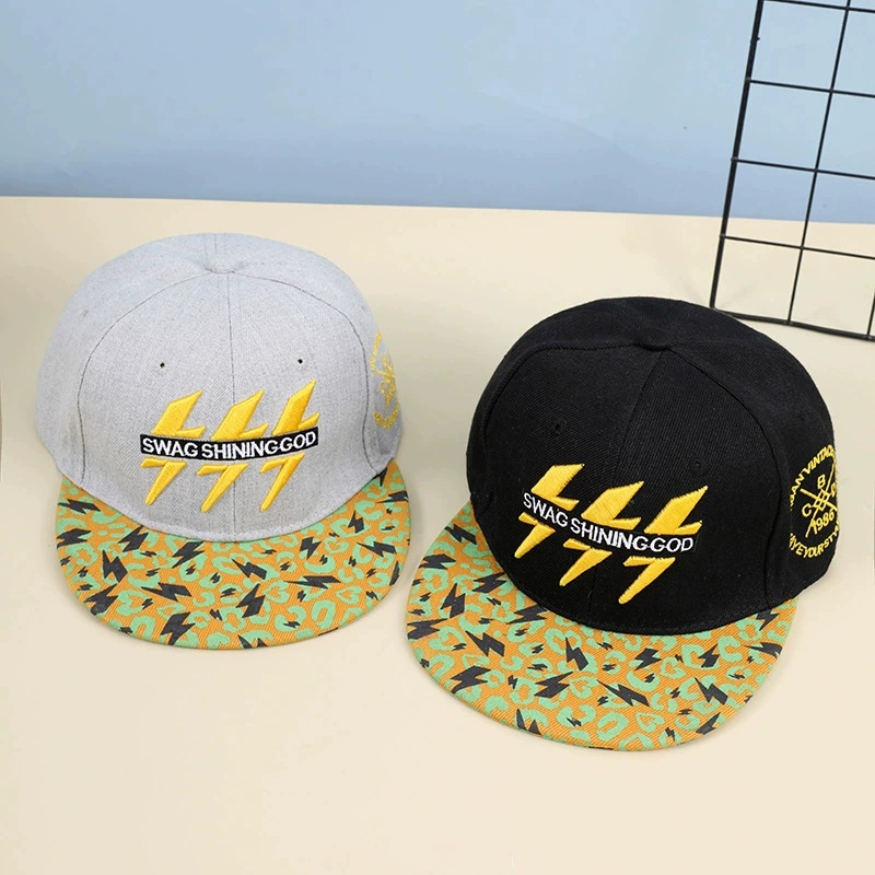 Snapback Hat Flat - Fashionable Trendy Embroidered Lightning Letter Patchwork